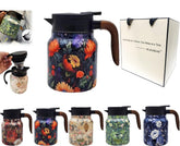Bluexbear tetera con patrón vintage floral naranja y asa de madera, ideal para tés aromáticos.