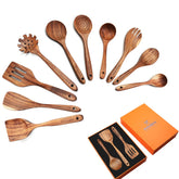 Cucharas BOKALAKA de teca, set de 10 piezas para cocinar con teca natural.
