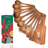 Bokalaka juego de utensilios de cocina teca 12 piezas, grano natural, ideal para cocinar.