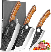 BOMASS set de cuchillos 3 piezas estilo serbio para precisión en la cocina