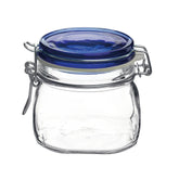 Frasco Bormioli Rocco Fido con tapa azul para conservar alimentos.