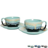 Bosmarlin taza cappuccino cerámica con platillo azul pastel, ideal para café con leche