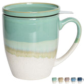 Taza Bosmarlin de cerámica con infusor y tapa en verde menta.