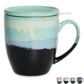 Bosmarlin Taza de cerámica con infusor y tapa azul pastel, para infusionar té en casa.