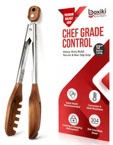 Pinzas Boxiki Kitchen 3 en 1 de nogal, diseño ergonómico para uso diario.