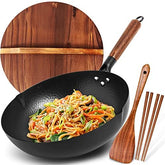 BrBrGo wok de acero al carbono de 13 pulgadas para salteados familiares y rápida cocción