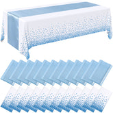 Mantel Breling desechable 54x108, azul y blanco, para fiestas limpias y rápidas.