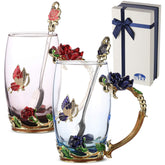 BTaT copas de té de vidrio floral azul de 11 onzas, ideal para ritual diario.