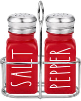 Brighter Barns sal y pimienta rojo con porta, ideal para mesa decorativa navideña