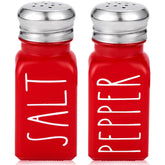 Brighter Barns salero y pimentero rojo de cristal para mesa elegante.