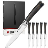 BRODARK cuchillos para bistec con set de 6 y mango de madera, listos para servir.