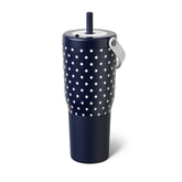 BrüMate Resa 35oz: pajilla azul con lunares para viajes sin derrames.