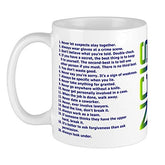 Taza BSM con Reglas de Gibbs, frente color, ideal para la oficina y el café diario.
