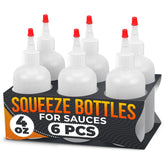 Botellas dispensadoras BURIUS para salsas 4oz, diseño compacto y sin goteos.