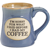 Taza burton+BURTON pintada a mano, frente, inscripción humorística para la mañana.