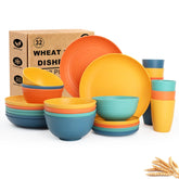 Busokip conjunto platos trigo inquebrantables para ocho, ideal para comidas familiares al aire libre.