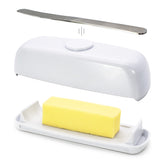 Butter Hub mantequera con tapa y cuchillo magnético para transportar con una sola mano.