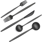 CACOLES juego cubiertos negro para 8, diseño elegante para comidas diarias.