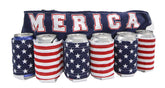 Calhoun porta cervezas en cinturón Merica, listo para picnic al aire libre.
