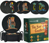 caluvar posavasos tiki set 6 con soporte protege superficies y evita derrames.