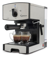 Capresso EC50, vista frontal, diseño resistente en acero inoxidable para uso diario.