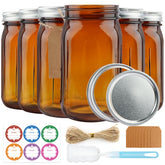 CARBLIN tarros mason 32oz ámbar boca ancha para almacenamiento seguro de alimentos.