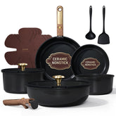 CAROTE set cerámico antiadherente de 15 piezas para cocinar con menos aceite.