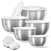 Conjunto CAROTE de boles de mezcla inoxidables con tapas herméticas para almacenamiento seguro.