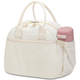 Carry bloom lonchera pana beige: vista frontal del diseño compacto para trabajo.