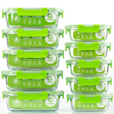 Contenedores de vidrio C CREST con tapas herméticas para almacenamiento seguro de comidas.