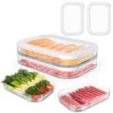 Cecnamt contenedor de carnes apilable con tapa para acceso visual rápido.