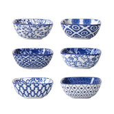 Cerkik cuencos dip cuadrados de cerámica azul vintage, ideales para salsas y condimentos.