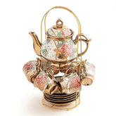 CHANJOON set de té cerámico dorado con rosa roja, ideal para momentos elegantes