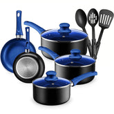 Chef's Star juego 11 piezas, imagen de conjunto azul, cocción uniforme.