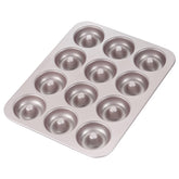 CHEFMADE molde para donas de 12 cavidades con recubrimiento de silicona para horneado uniforme.