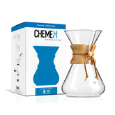 Chemex clásico 10 tazas — vidrio borosilicato que no retiene olores ni residuos.