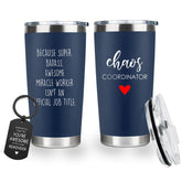 CHICKOR coordinador del caos, vaso aislado blanco, para mantener bebidas a temperatura.