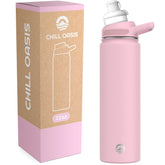 Chill Oasis botella rosa 22 oz para llevar agua fría durante el día.