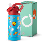 Choco Mocha botella infantil 14 onzas para escuela, colores rojo y azul.