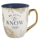 Taza Christian Art Gifts con escritura psalm-46-10, ideal para reflexión y café diario.