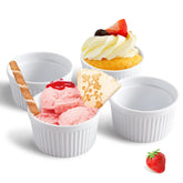 Ramequines blancos Cinf de 14 oz para porciones individuales y postres.