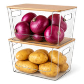 CiWiVOKi contenedores apilables para despensa con tapa de bambú, ideal para fruta y acceso rápido