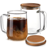 Vaso CMLKLZD de vidrio 16 oz con tapa de acacia para retener calor.