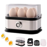 Cocedor de huevos inteligente, capacidad para seis huevos, ideal para desayunos rápidos.