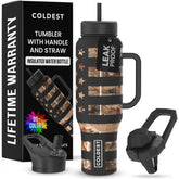 Tumbler The Coldest Water camuflaje bandera 46oz, ideal para viajar sin derrames