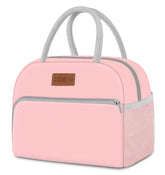 Coobiiya bolsa de almuerzo rosa frente, ideal para llevar comidas ligeras en la oficina.
