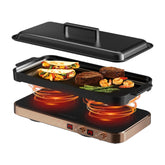 COOKTRON unidad de inducción portátil rosa-dorado con dos quemadores para cocinar rápido.