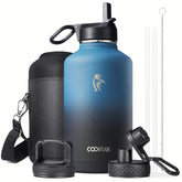 Coolflask botella 64 oz frontal con tres tapas, ideal para entrenar y viajar