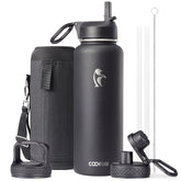 Coolflask botella 40oz con pajilla, ideal para beber en movimiento.