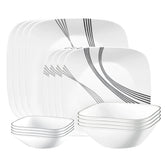 Corelle Urban Arc: plato de cena para cuatro, diseño cuadrado, resistente y apto para microondas